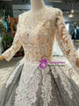 Gray Ball Gown Sequins Lace Appliques Long Sleeve Wedding Dress