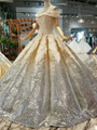 Silver Gold Sequins Appliques Off The Shoulder Floor Length Wedding Dress