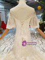 Champagne Meramid Tulle Sequins Puff Sleeve Backless Beading Dress With Train
