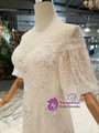 Champagne Meramid Tulle Sequins Puff Sleeve Backless Beading Dress With Train