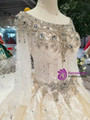 Light Champagne Tulle Sequins Long Sleeve Backless Appliques Wedding Dress