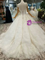Ball Gown Lace Appliques High Neck Cap Sleeve With Beading Wedding Dress