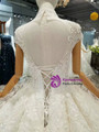 Ball Gown Lace Appliques High Neck Cap Sleeve With Beading Wedding Dress