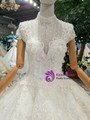 Ball Gown Lace Appliques High Neck Cap Sleeve With Beading Wedding Dress