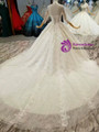 Ball Gown Sequins Lace Appliques High Neck 3/4 Sleeve Backless Wedding Dress