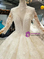 Ball Gown Sequins Lace Appliques High Neck 3/4 Sleeve Backless Wedding Dress