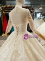 Ball Gown Sequins Lace Appliques High Neck 3/4 Sleeve Backless Wedding Dress