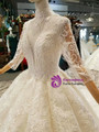 Ball Gown Sequins Lace Appliques High Neck 3/4 Sleeve Backless Wedding Dress