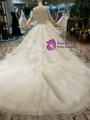 Ball Gown Tulle Lace Appliques Long Sleeve Bateau Wedding Dress With Beading