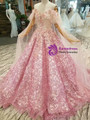Pink Tulle Sequins Bling Bling Appliques Off The Shoulder Wedding Dress