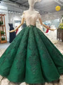 Dark Green Ball Gown Appliques Off The Shoulder Wedding Dress With Train