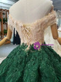 Dark Green Ball Gown Appliques Off The Shoulder Wedding Dress With Train