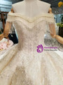 Champagne Ball Gown Tulle Appliques Beading Off The Shoulder Wedding Dress