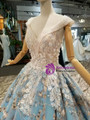 Blue Ball Gown Tulle Sequins Appliques Sweetheart Backless Wedding Dress