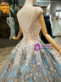 Blue Ball Gown Tulle Sequins Appliques Sweetheart Backless Wedding Dress