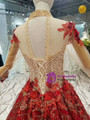 Red Ball Gown Tulle Sequins High Neck Backless Long Sleeve Appliques Wedding Dress