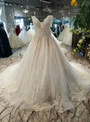 Champagne Ball Gown Tulle Sequins Off The Shoulder Appliques Wedding Dress