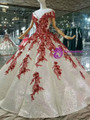 White Ball Gown Sequins Red Appliques Beading Off The Shoulder Wedding Dress