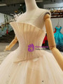 Champagne Ball Gown Tulle Strapless Swan Appliques Wedding Dress With Train