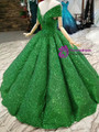 Green Ball Gown Sequins Off The Shoulder Floor Length Wedding Dress