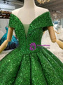 Green Ball Gown Sequins Off The Shoulder Floor Length Wedding Dress