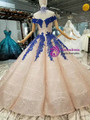 Champagne Pink Sequins Blue Appliques Of The Sholuder Wedding Dress