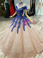 Champagne Pink Sequins Blue Appliques Of The Sholuder Wedding Dress