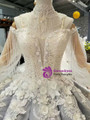 Gray Ball Gown Spaghetti Straps Long Sleeve White Appliques Wedding Dress With Pearls