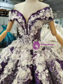 Purple Ball Gown Sequins White Appliques Off The Shoulder Wedding Dress