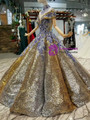 Gold Ball Gown Sequins Embroidery Appliques Off The Shoulde Wedding Dress
