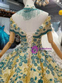 Gold Ball Gown Sequins Green Appliques Off the Shoulder Wedding Dress