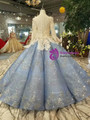 Blue Ball Gown Sequins Long Sleeve Appliques Haute Couture Wedding Dresses