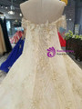 Champagne Tulle Sequins Applqiues Off The Sholuder Wedding Dress With Beading
