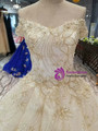 Champagne Tulle Sequins Appliques Off The Shoulder Wedding Dress
