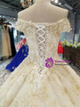 Champagne Tulle Sequins Appliques Off The Shoulder Wedding Dress