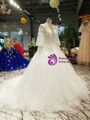 Ball Gown Tulle Sequins Long Sleeve Backless Appliques Wedding Dress