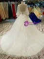 Ball Gown Tulle Sequins Long Sleeve Backless Appliques Wedding Dress