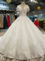 Ball Gown Tulle Sequins Bateau Cap Sleeve Wedding Dress With beading