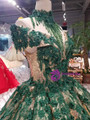 Gold Ball Gown Sequins Green Appliques Off The Shoulder Beading Wedding Dress