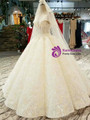 Champagne Ball Gown Lace Appliques Off The Shoulder Backless Wedding Dress
