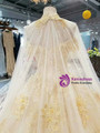 Champagne Ball Gown Tulle Appliques Off The Shoulder Wedding Dress With Beading