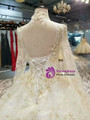 Light Champagne Tulle Sequins High Neck Long Sleeve Backless Wedding Dress