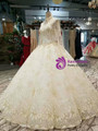 Light Champagne Tulle Sequins High Neck Long Sleeve Backless Wedding Dress