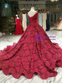 Elegant Red Ball Gown Off The Shoulder Wedding Dress With Train