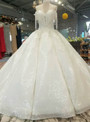 White Ball Gown Sequins Lace Appliques Off The Shoulder Wedding Dress With Beading