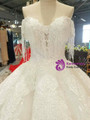 White Ball Gown Sequins Lace Appliques Off The Shoulder Wedding Dress With Beading