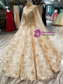 Champagne Gold Sequins Bling Bling Spaghetti Straps Long Sleeve Wedding Dress With Beading