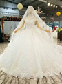 Ball Gown Tulle Appliques Bateau Cap Sleeve Wedding Dress With Beading