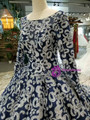 Navy Blue Ball Gown Sequins Bateau Long Sleeve Wedding Dress