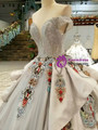 Silver Gray Tulle Satin Sequins Embroidery Appliques Off The Shoulder Wedding Dress